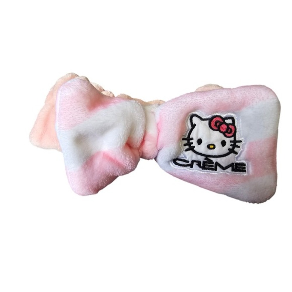 Hello Kitty Creme Striped Bow Headband Pink White Spa Makeup Hair Band